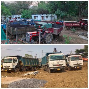 खनिजो के अवैध उतखनन व परिवहन पर 14 ट्रेक्टर ट्राली, 05 हाइवा व 01 पोकलेन मशीन व 01 जे सी बी मशीन जप्त