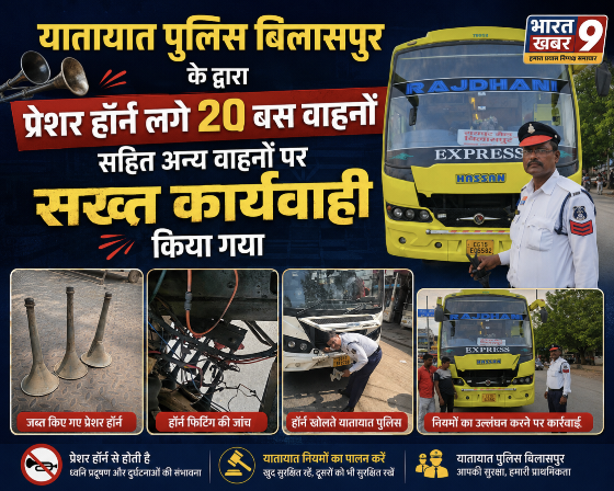 यातयात पुलिस बिलासपुर की 20 बस वाहनो सहित अन्य वाहनो में लगे प्रेशर हॉर्न पर की गई सख्त कार्यवाही