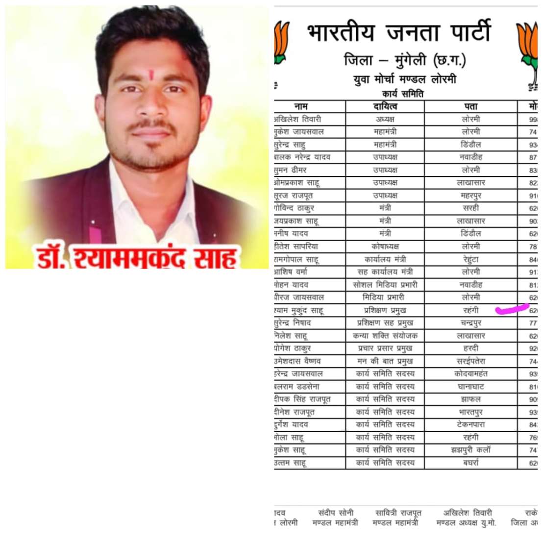 भाजपा युवा मोर्चा मंडल के प्रशिक्षण प्रमुख बने श्याममुकुंद साहू